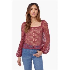Just Fab Crochet Top Size M Burgundy‎ Boho Fairy Cottagecore Grannycore